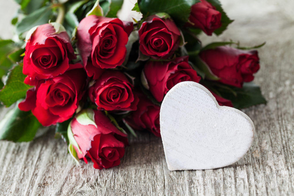 rote Rosen und Herz zum Valentinstag red roses and heart for valentines day